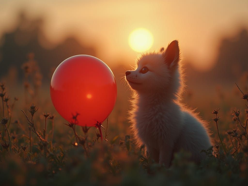 Glowing Red Balloon & Thorn Bush Guardian in Twilight Meadow