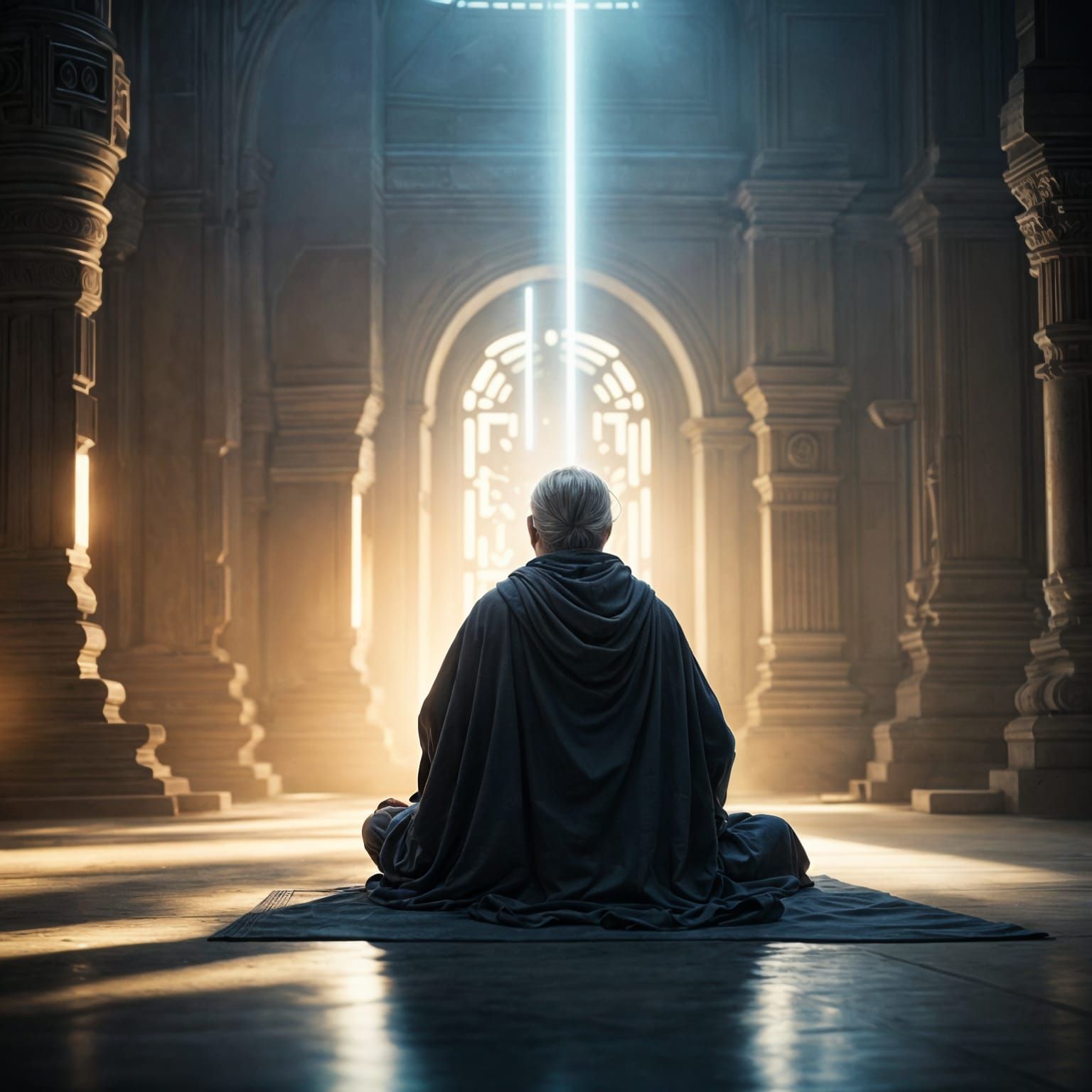 Jedi Master Meditating in Cinematic Still