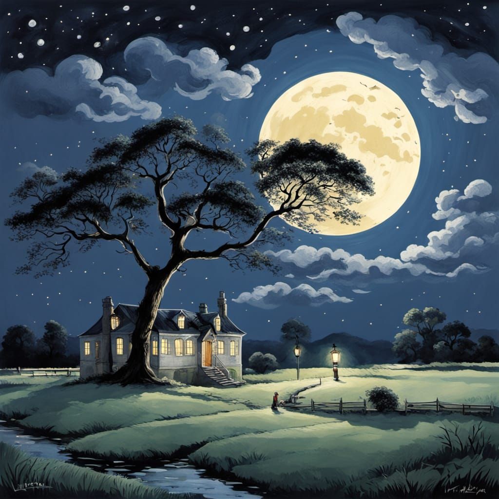 Moonlit Encounter in Academic Style