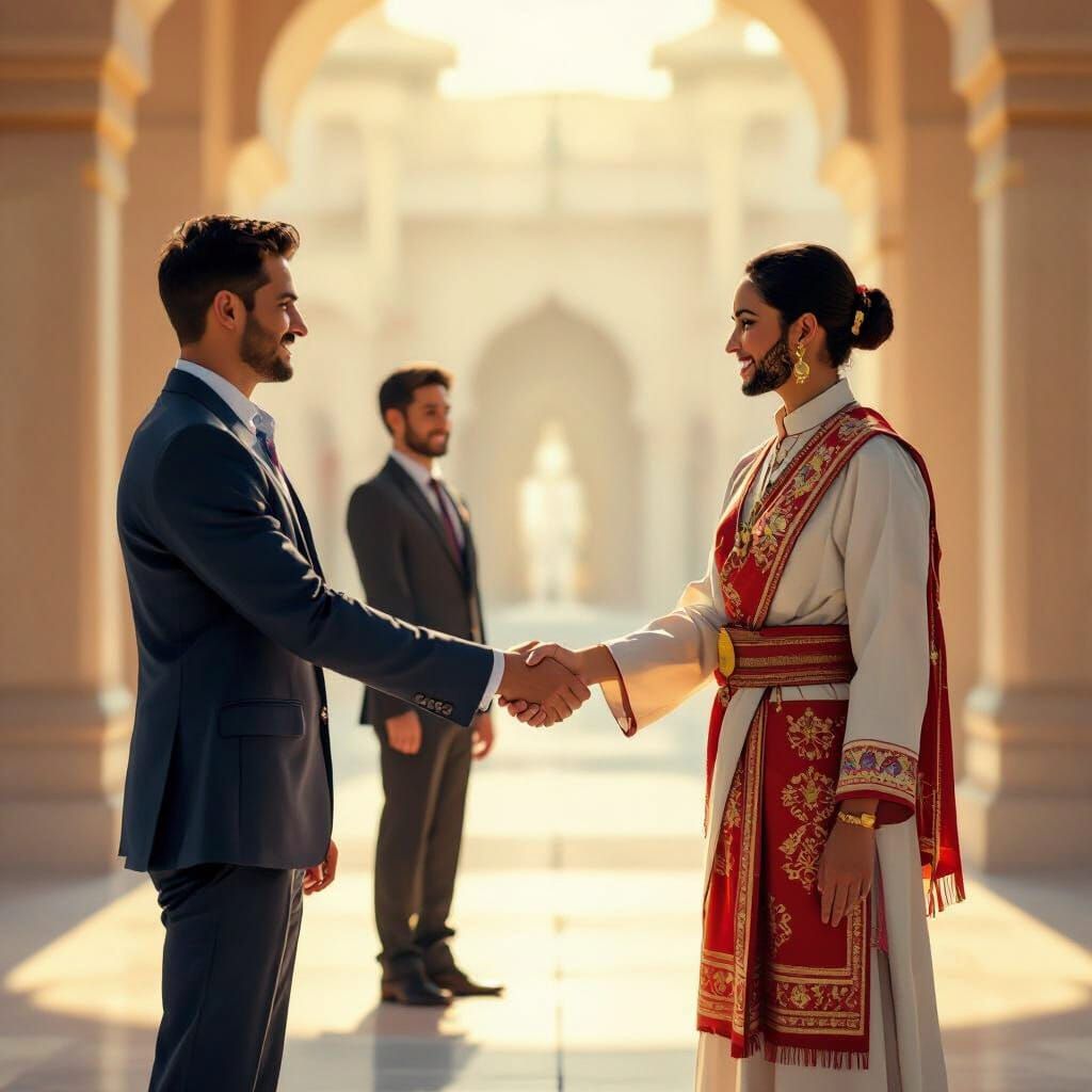 Diverse Professionals Connect with Translator in Bright Atmo...