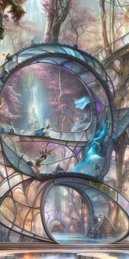 Fairytale Village with Glass Bridges in Fantasy Style