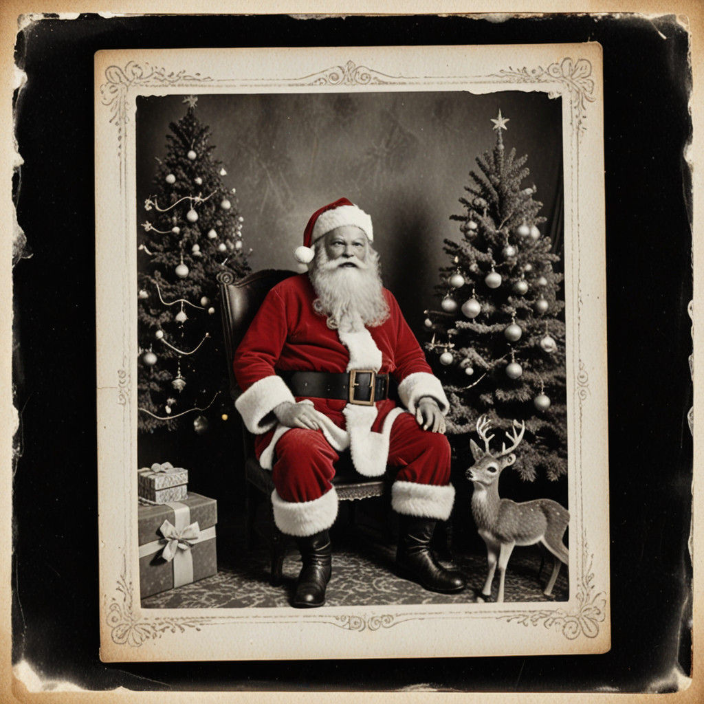 Vintage Santa Claus in Red Velvet with Deer