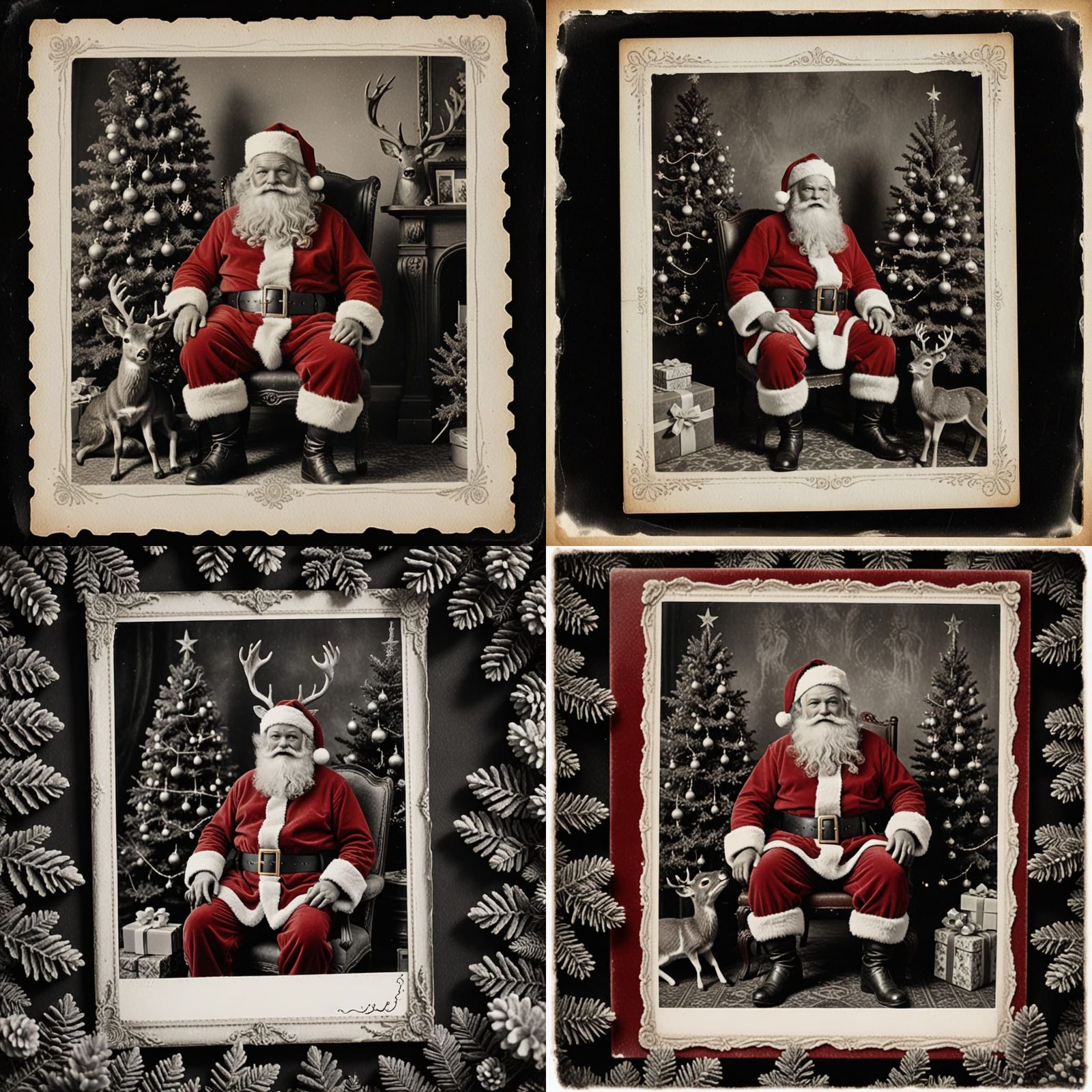 Vintage Santa Claus in Red Velvet with Deer