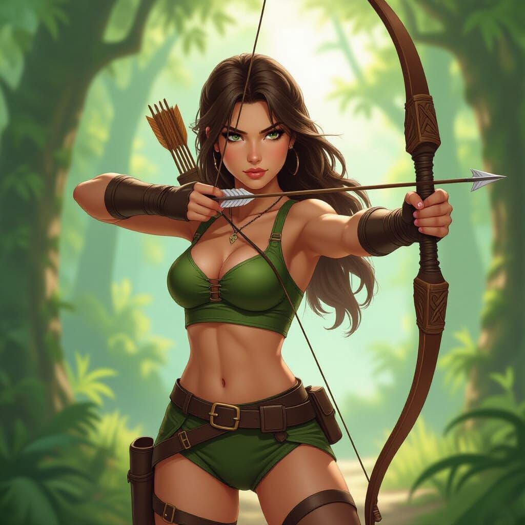 Female Ranger in Forest with Bow - Fantasy Concept Art