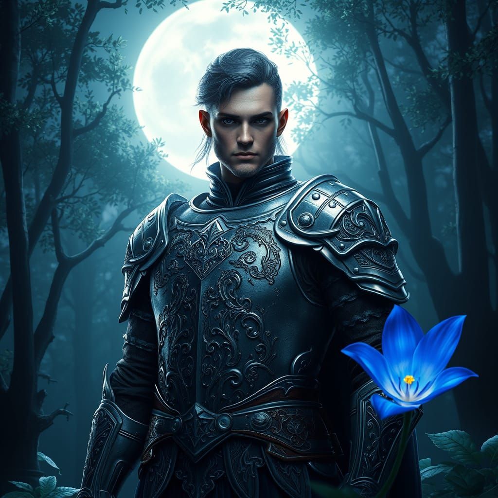 Moonlit Paladin Guarding the Forest with Vibrant Indigo Flow...
