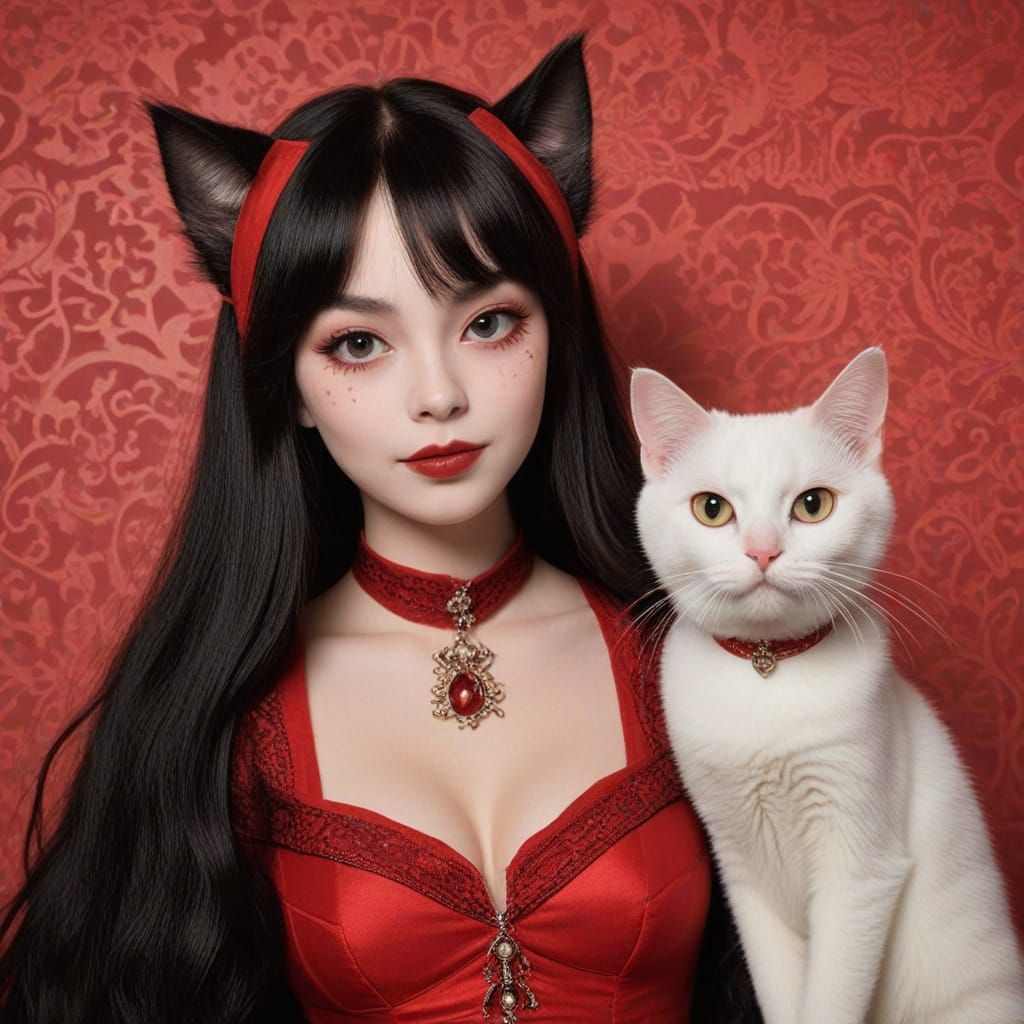 Vampire Cat Body Swap in Expressive Fauvist Style