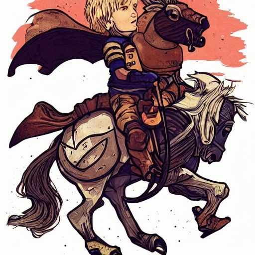 Boy Knight and Pony Illustration in Fantasy Style