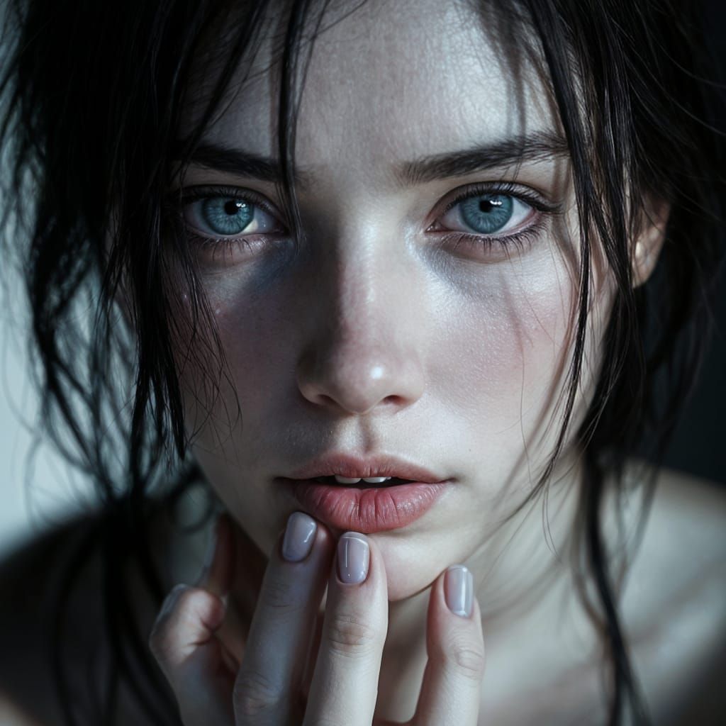 Ethereal Portrait of a Pale Girl with Dark Hair