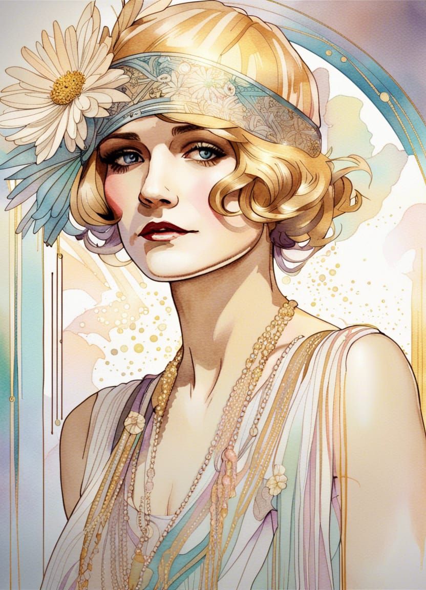 Daisy Buchanan in Roaring 20s Style, Alphonse Mucha
