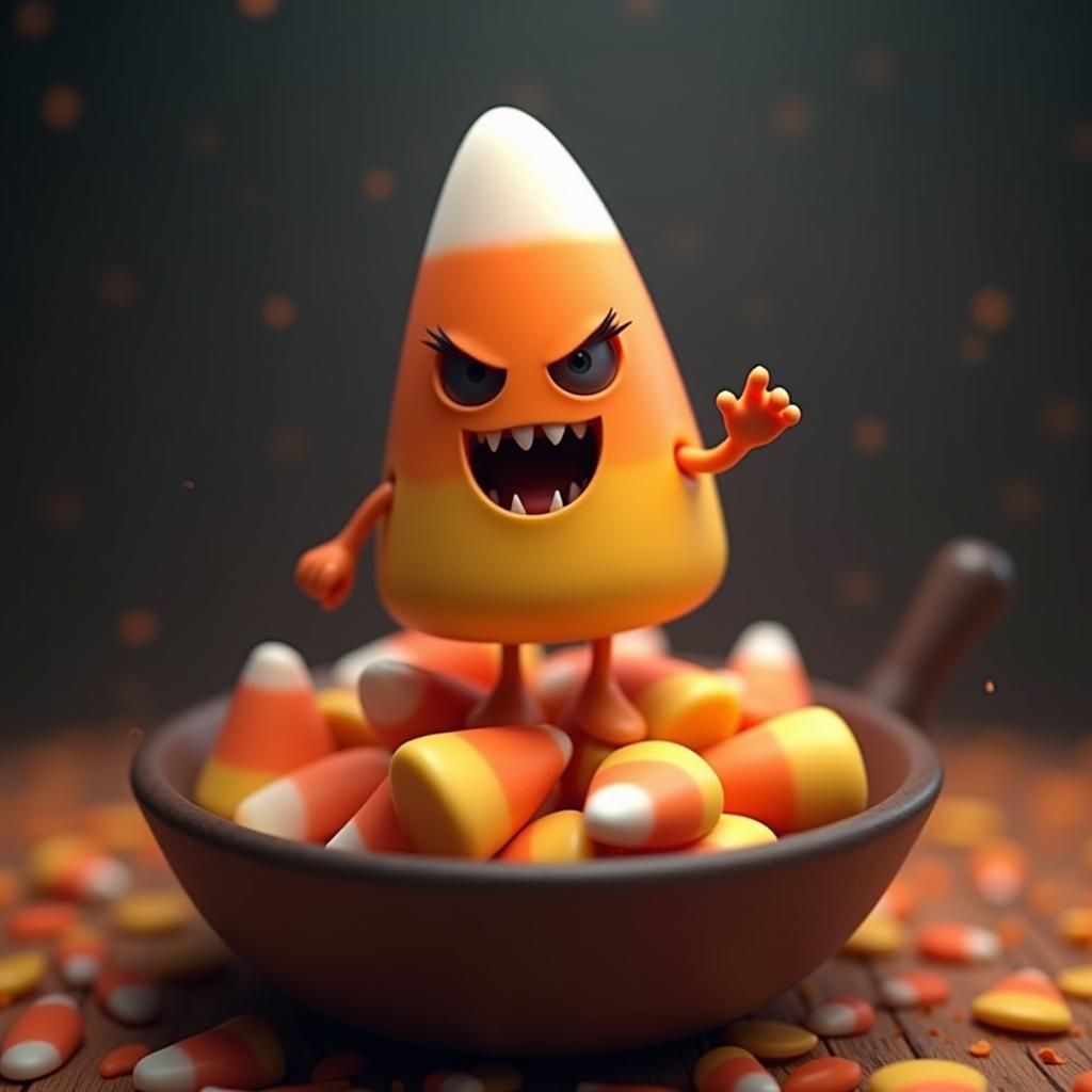 Menacing Halloween Candy Corn in Anime Style