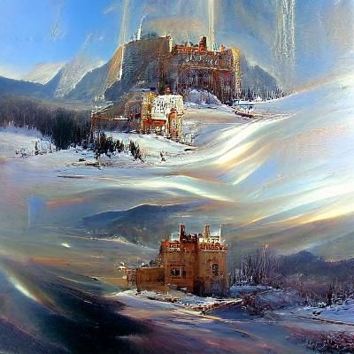 Winter Castle in Mountains as Oil Painting