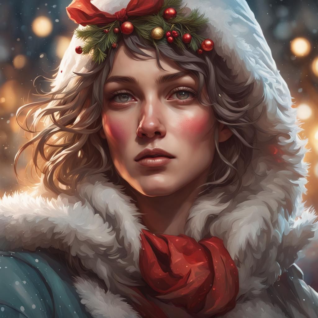 Festive Christmas Portrait in Hyperdetailed Style