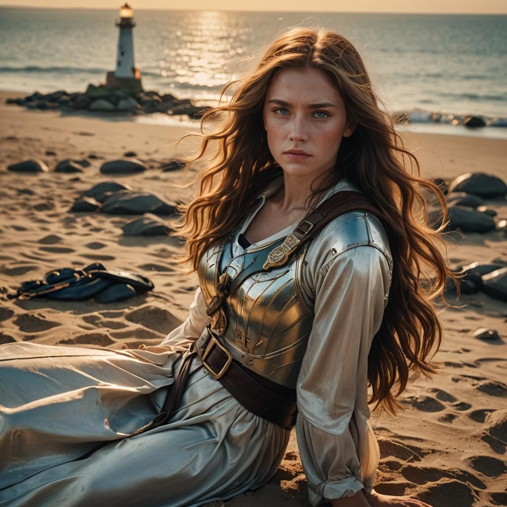 Wounded Angel on Beach at Sunset