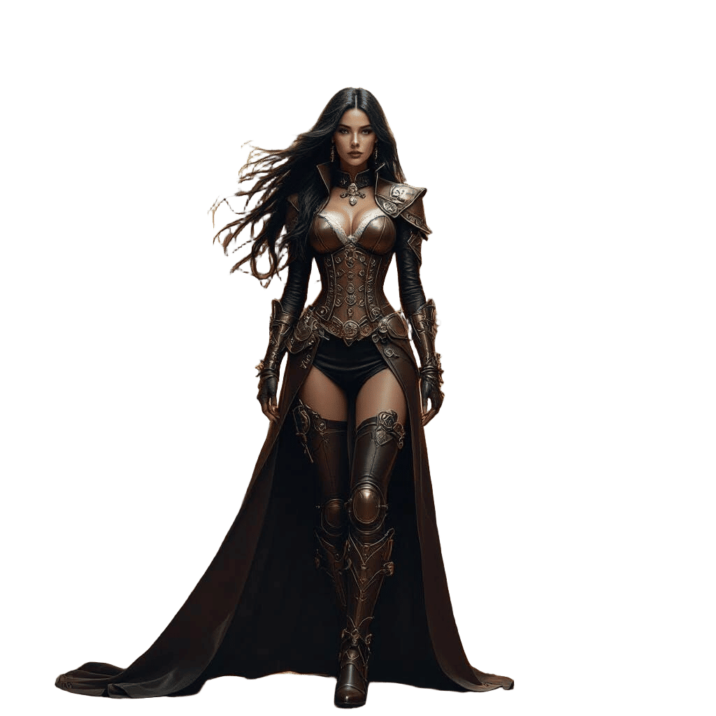 Steampunk Woman with Long Hair in Elaborate Attire