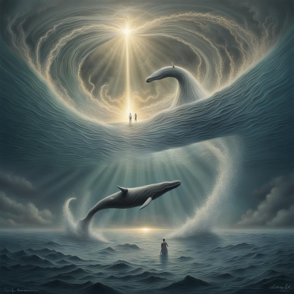 Platinum Vortex with Whales and Unicorns in Magic Realism