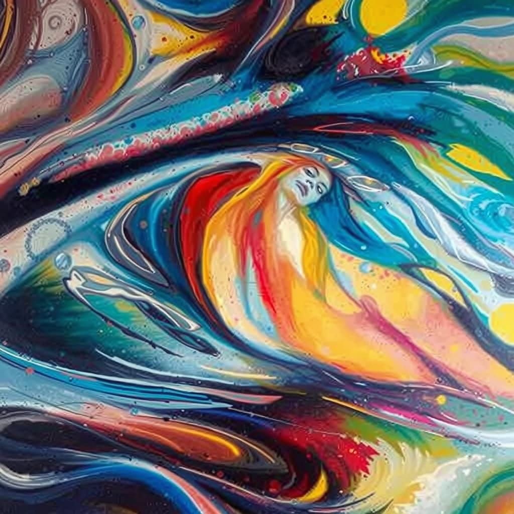 Ethereal Woman in Vibrant Abstract River