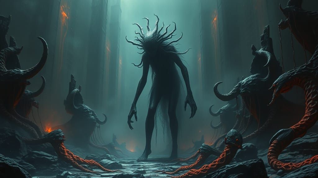 Surreal Figure in a Haunting Biomechanical Landscape