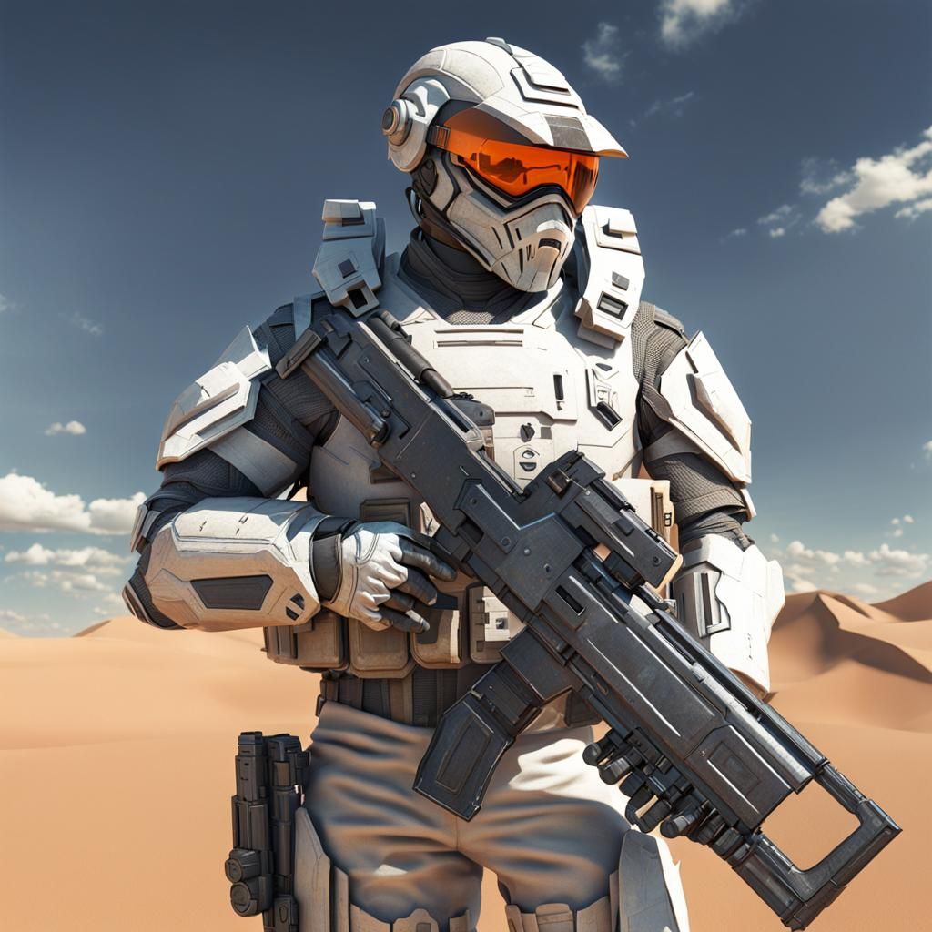 Futuristic Desert Peacekeeper with Energy Rifle