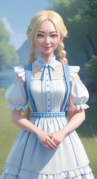 Girl with Braids Smiling in Frilly Dress