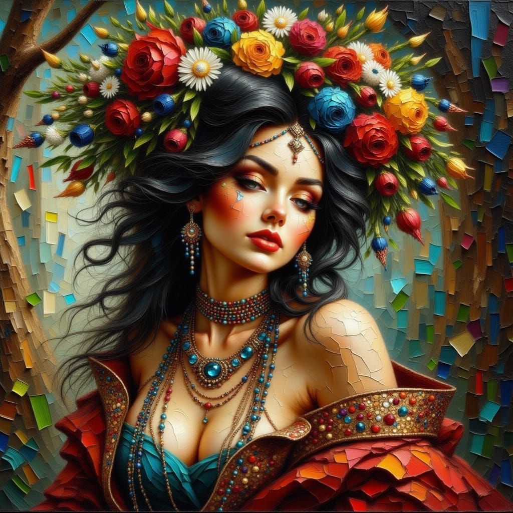 Exotic Punk Queen in Impasto Style