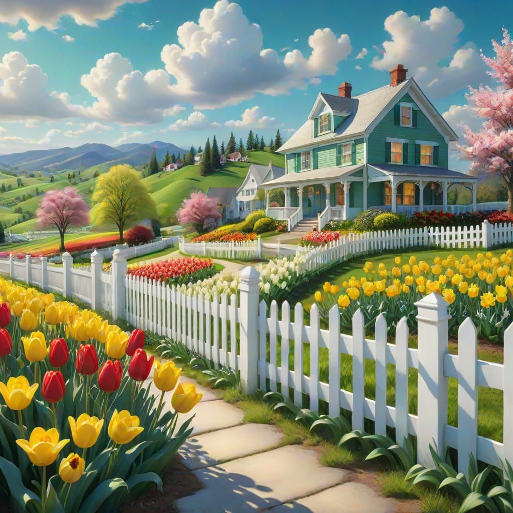 Whimsical Cottage Scene in a Thomas Kinkade-Inspired Aesthet...