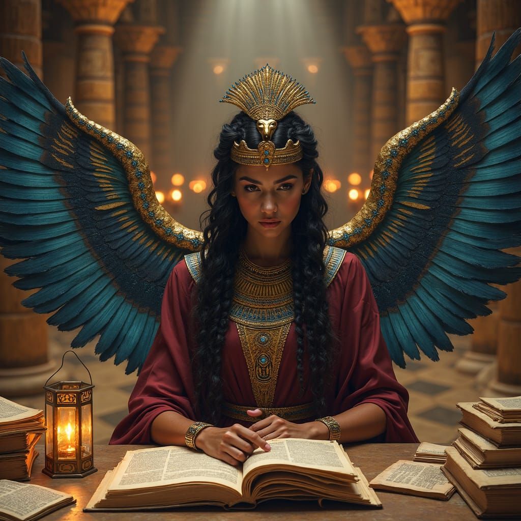 Egyptian Goddess of Wisdom in Ancient Library