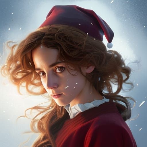 Hermione Granger Portrait with Santa Hat