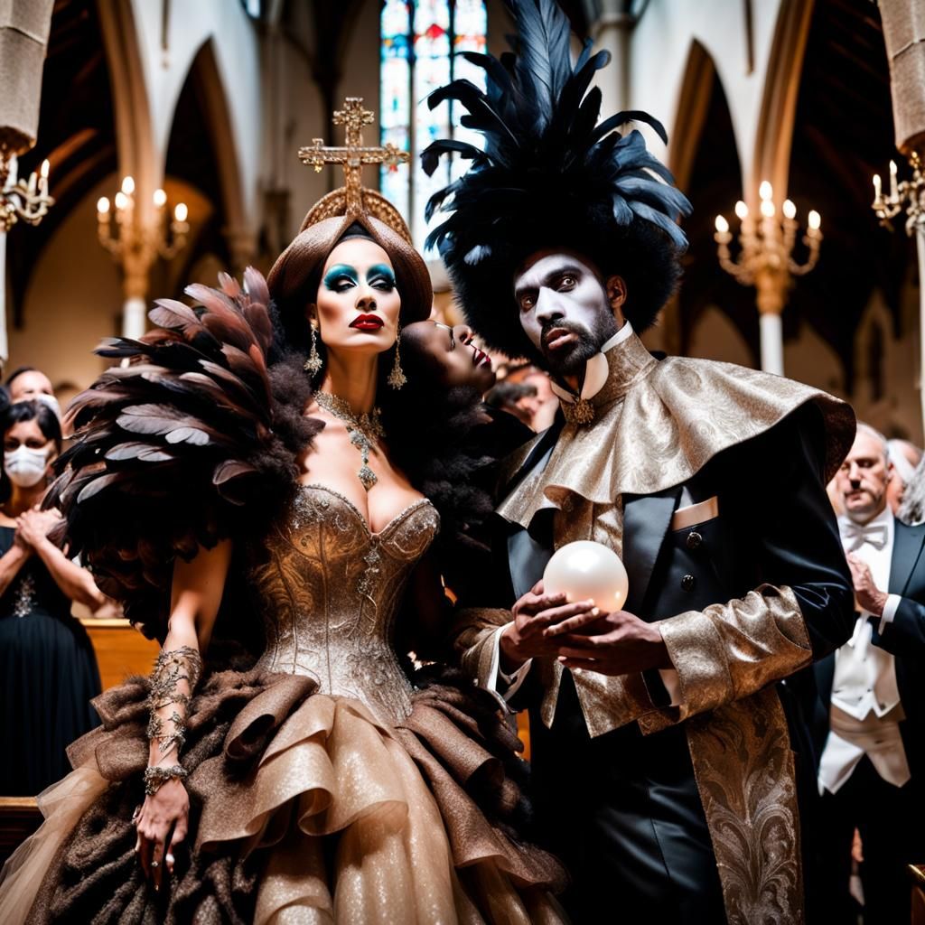 Extravagant Gothic Wedding Scene in Crowded Church