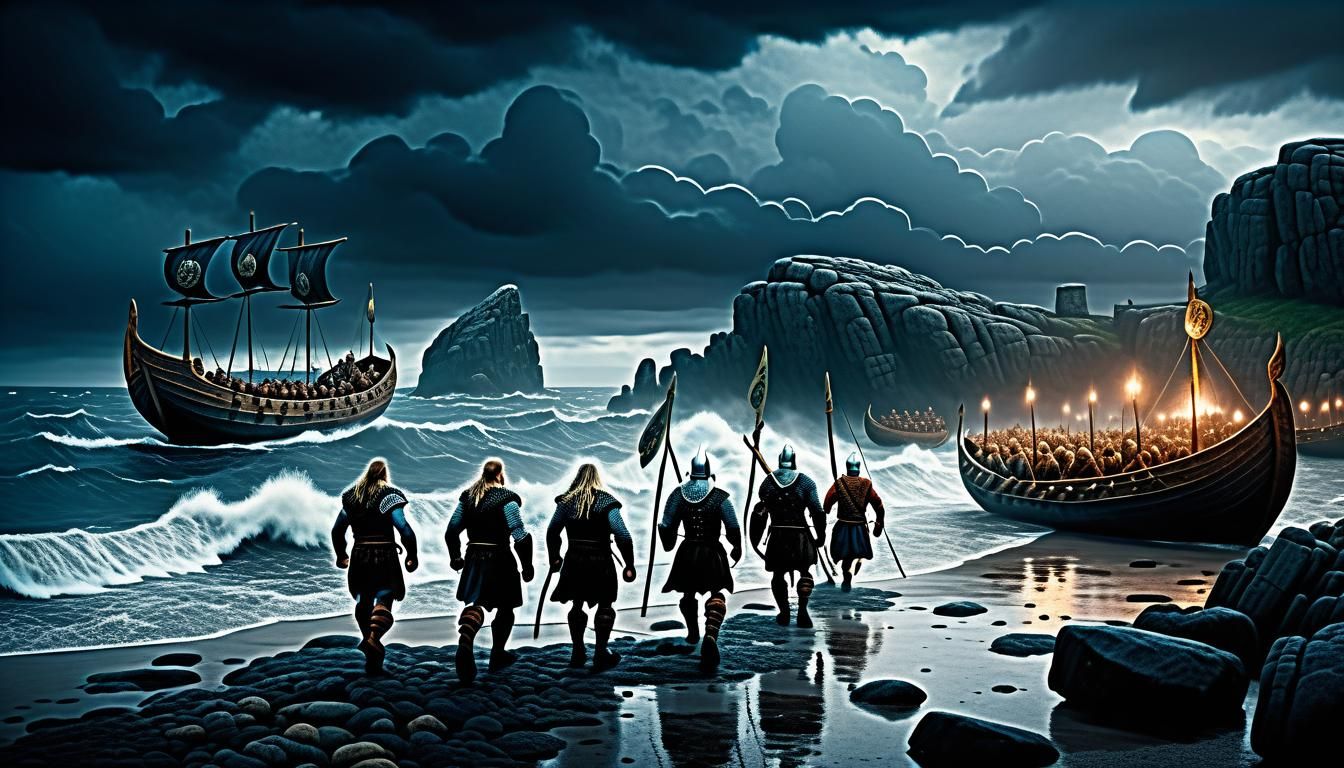 Viking Warriors Arrive on English Shore