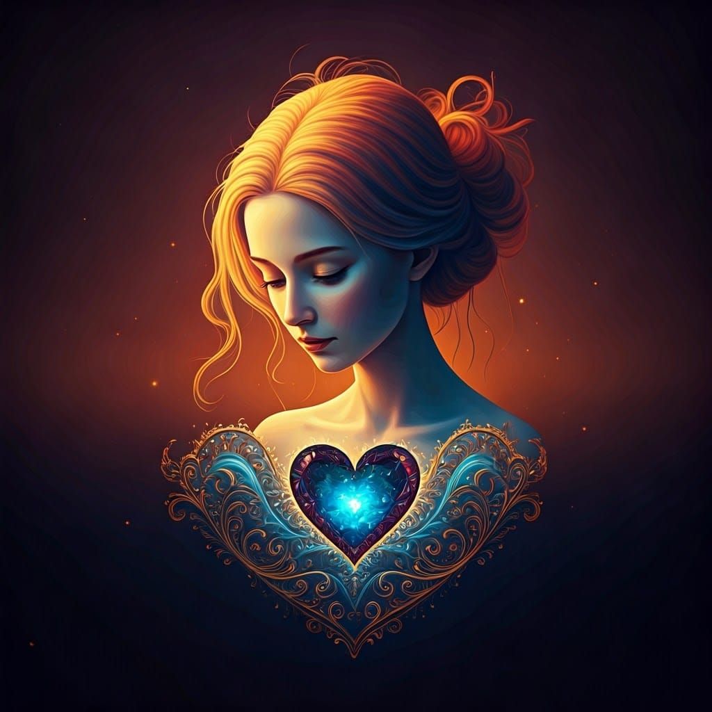 Dreamlike Ethereal Goddess Amidst a Sunset Hues Background w...