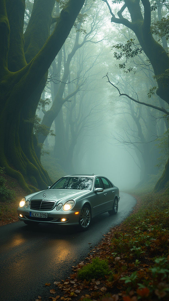 Mercedes in Mystical Forest: Matte Painting