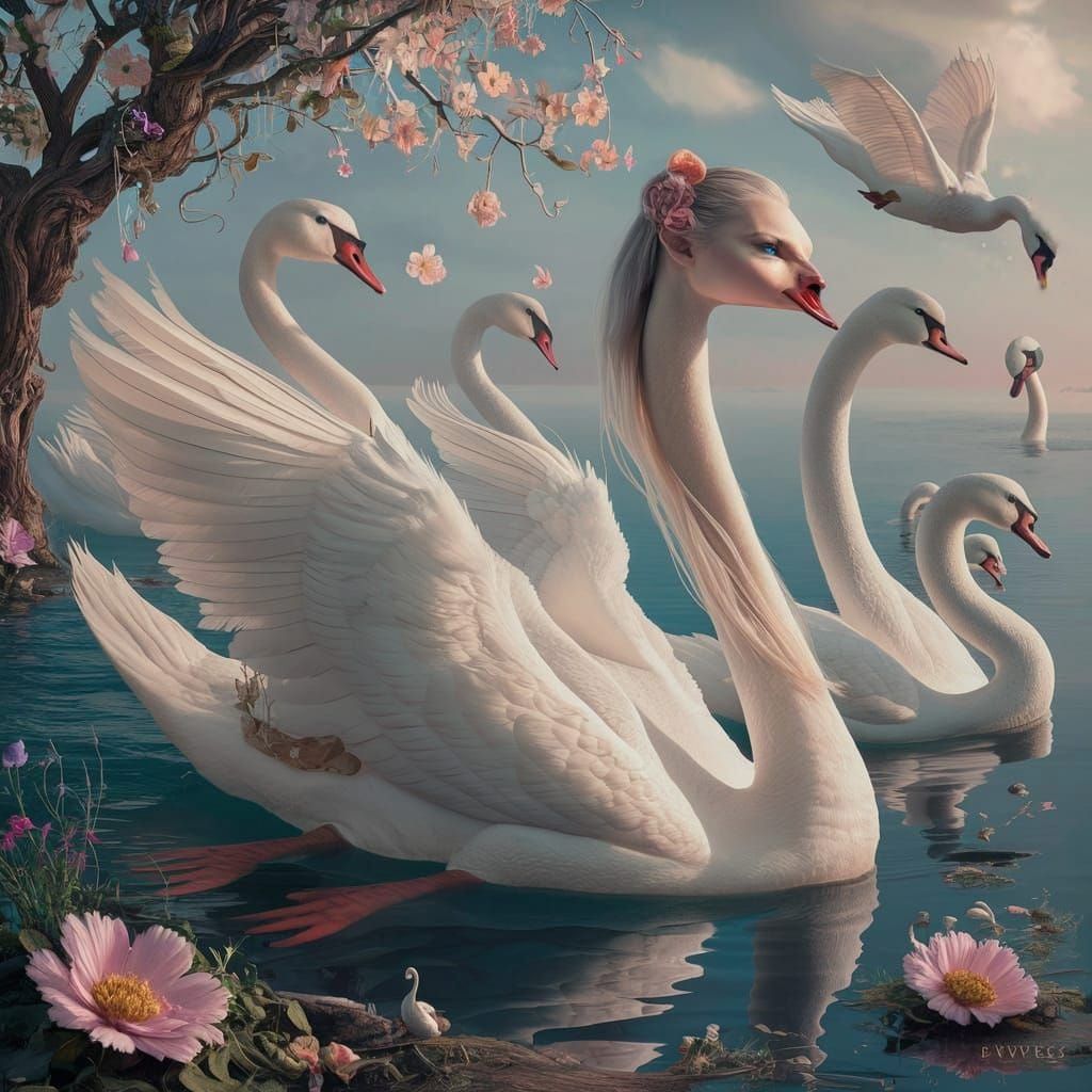 Mythical Swan-Women Conjure Mistletoe Magic