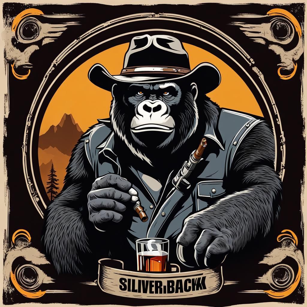 Cowboy Gorilla: Gunslinger with Cigar and Whiskey