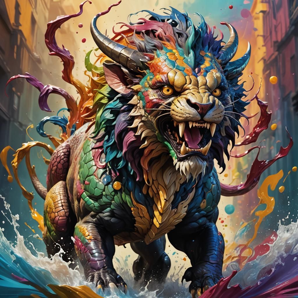 Hyperrealistic Chimera Concept Art with Dramatic Lighting