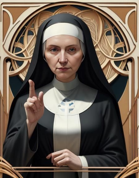 Young Nun Portrait in Art Nouveau Style