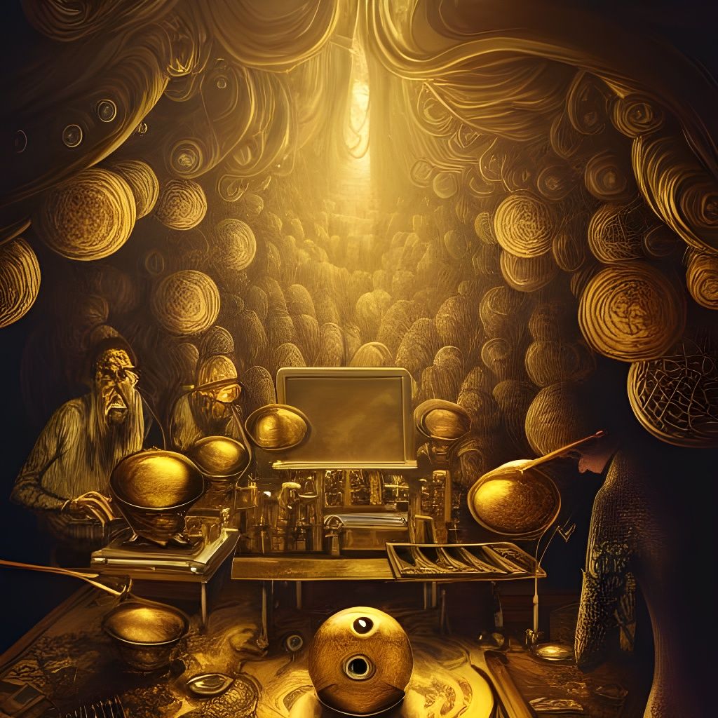 Alchemist Creates Magical Golden Music: Digital Illustration
