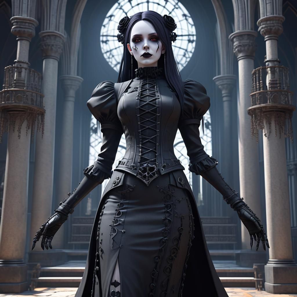 Dystopian Gothic Widow in 3D Anime Art