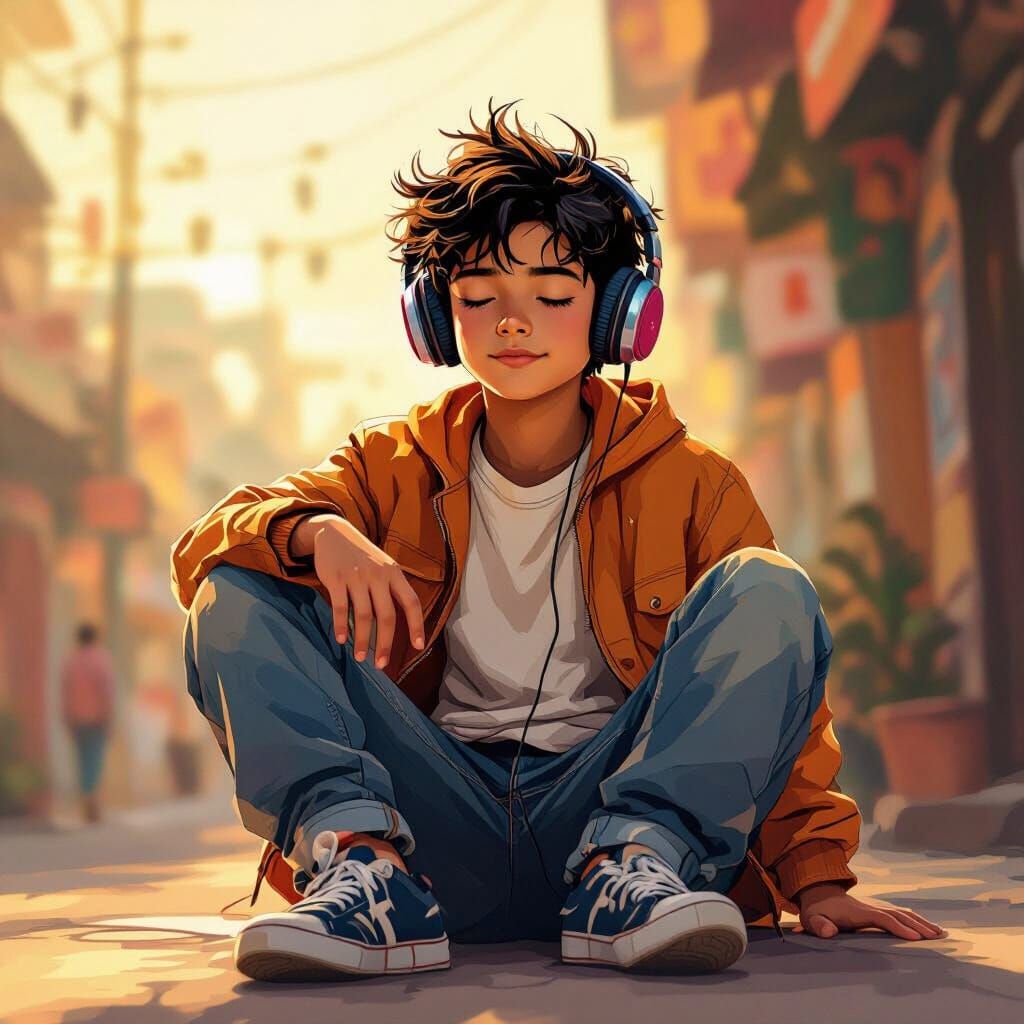 Nepali Boy Swaying to Music: Digital Art