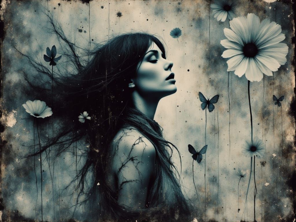 Surreal Female Figure Emerging from Chaos in Watercolor and ...