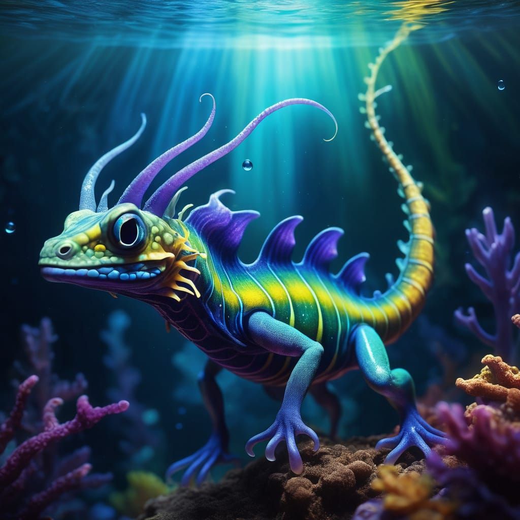 Hyperrealistic Alien Xenofauna in a Vibrant Underwater Realm