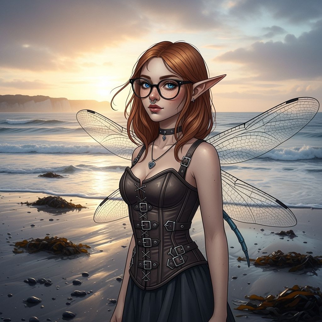 Elf Girl with Dragonfly Wings Digital Painting