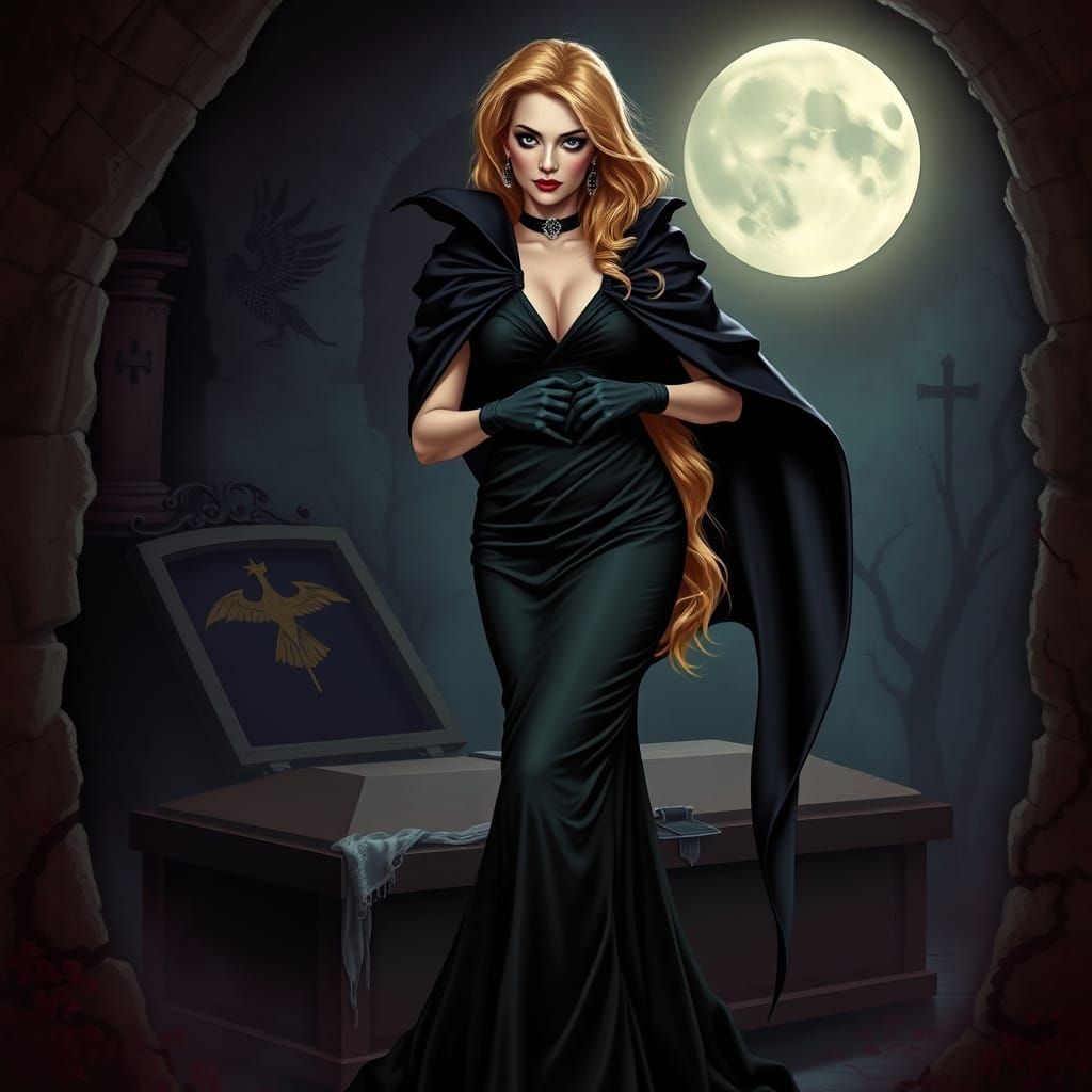 Gothic Vampire Countess in Black Tie Attire