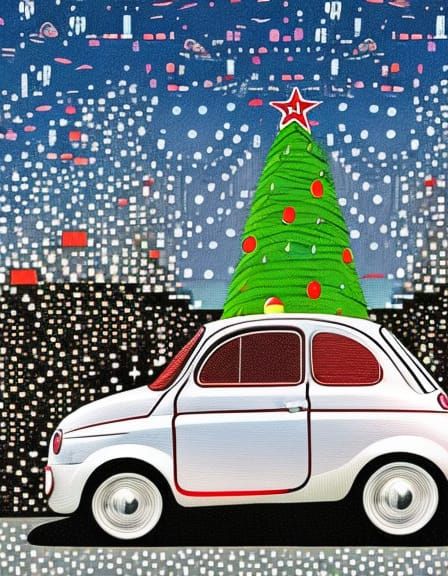 Fiat 500 Christmas Car: Bauhaus-Style Illustration
