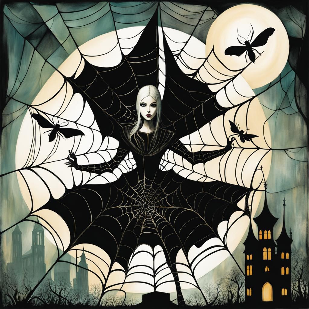 Intricate Spiderweb in Art Brut Style