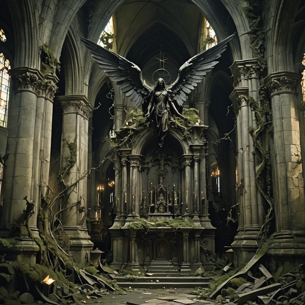 Shattered Angel in Decayed Cathedral