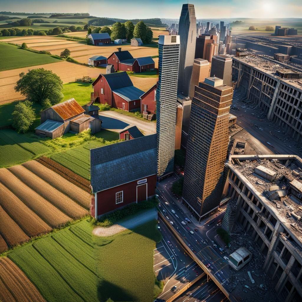 Post-Nuclear Wasteland Bird's-Eye View in Hyperrealism