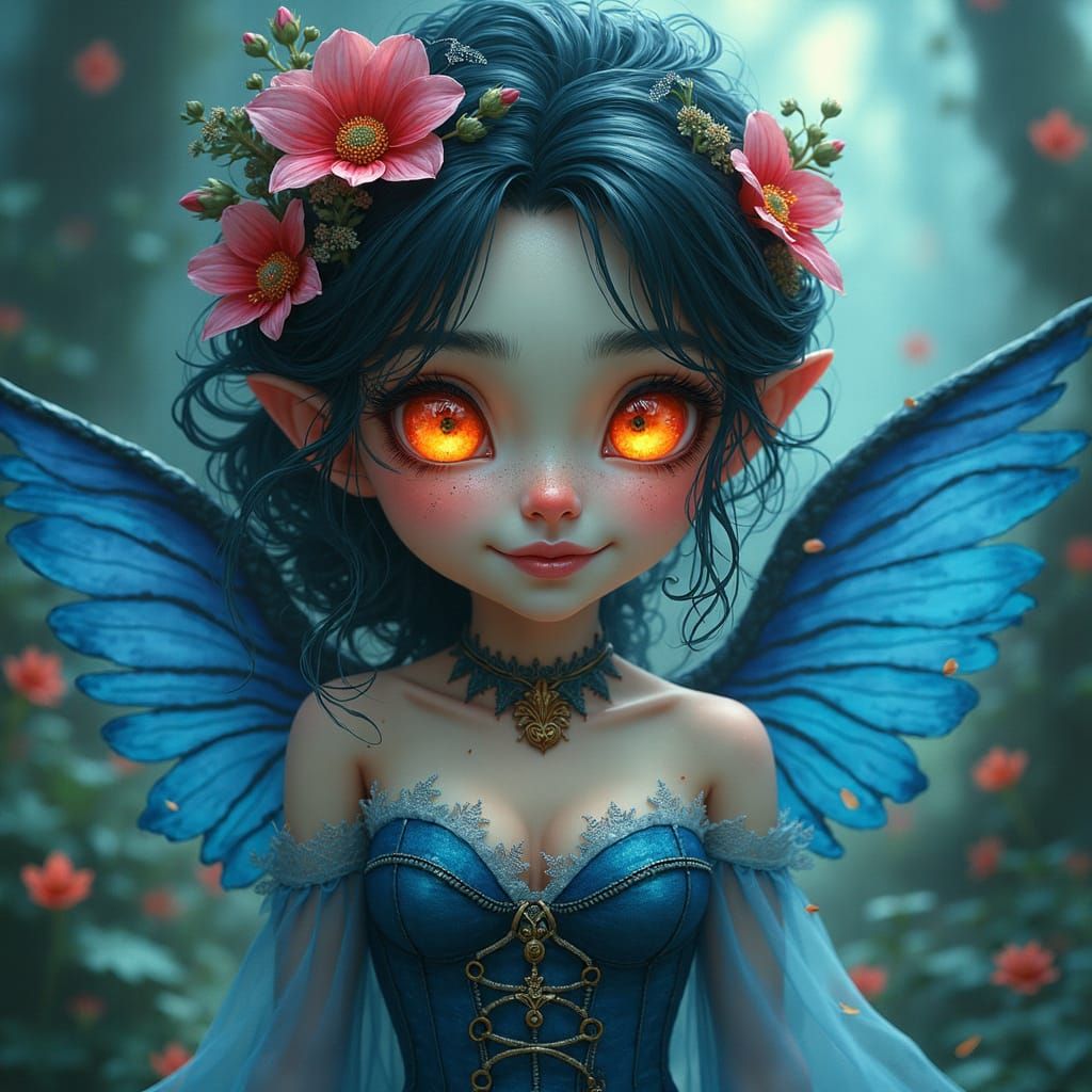 Enchantress with Flower-Fire Eyes in Fauvist Style