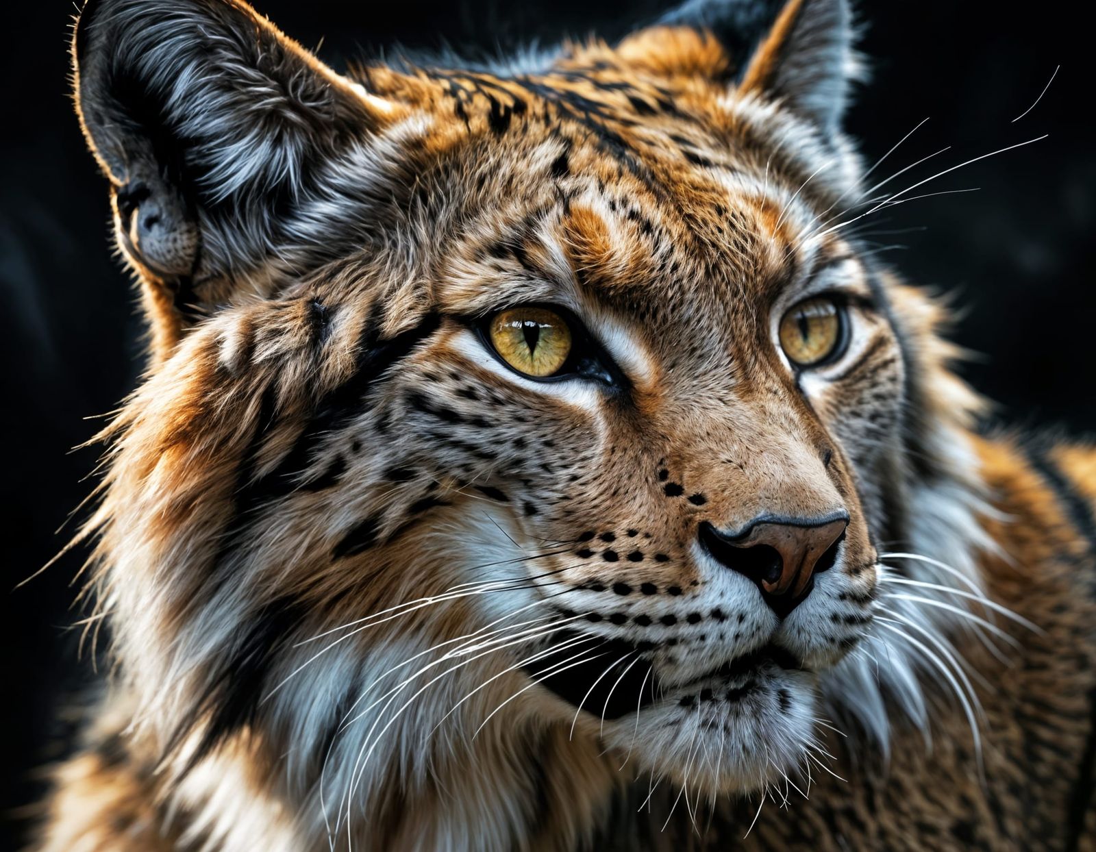 Black Lynx Painting with Silver Highlights in Grunge Style