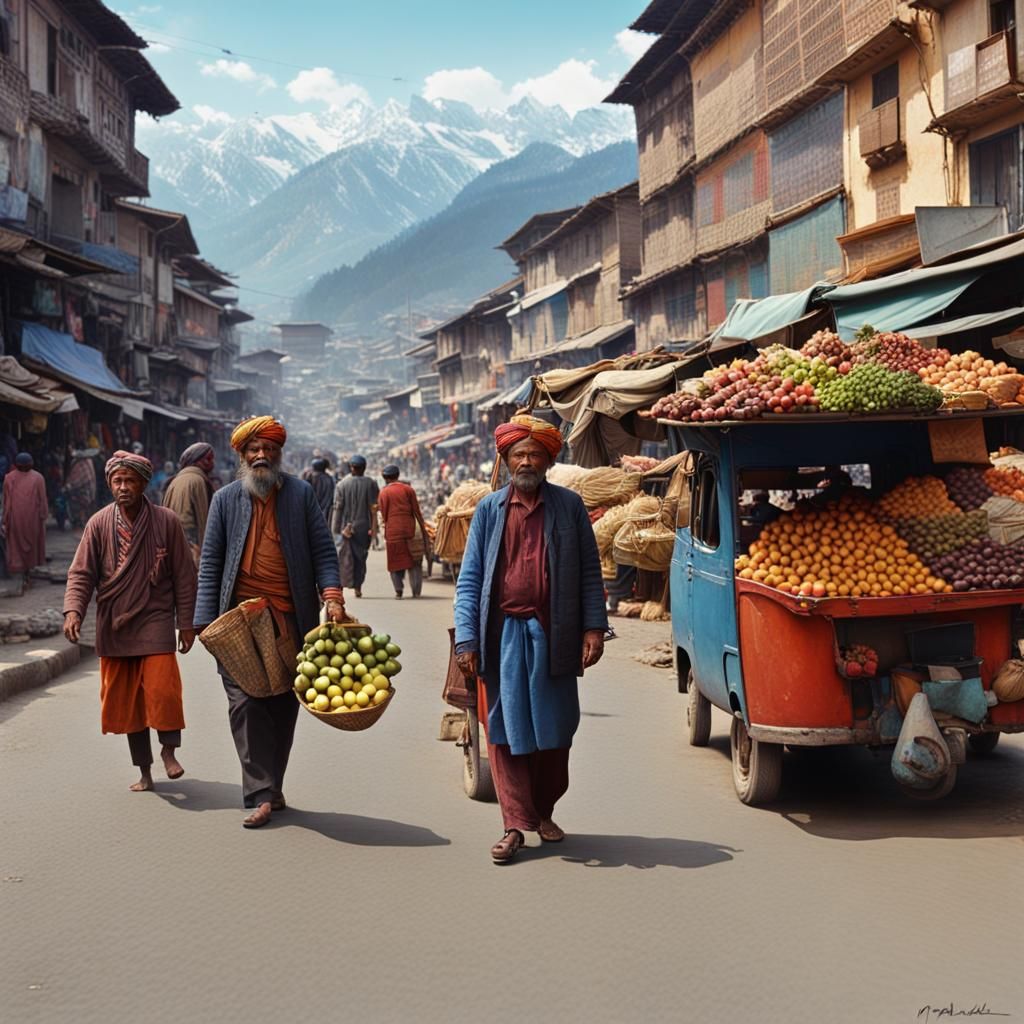 Kathmandu Market, 1970s Hyperrealistic Photo