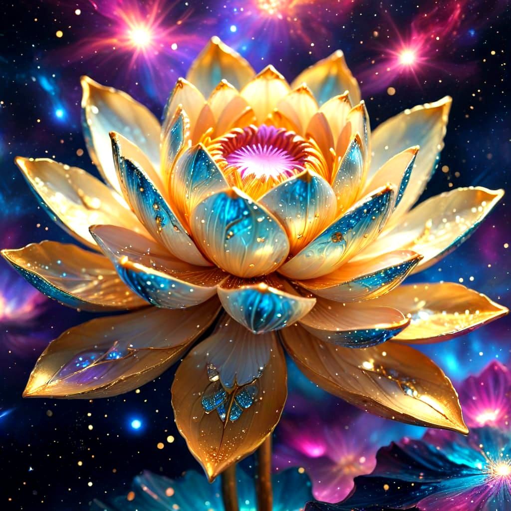 Galactic Gold Lotus Flower in Space